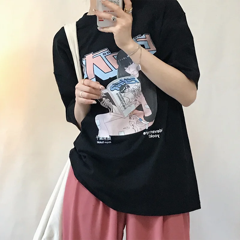 

Summer Women's T-shirt Oversized Hip Hop T-Shirt Funny Anime Girl Print T Shirt Short Sleeve Tshirt Harajuku Casual Tops Tee