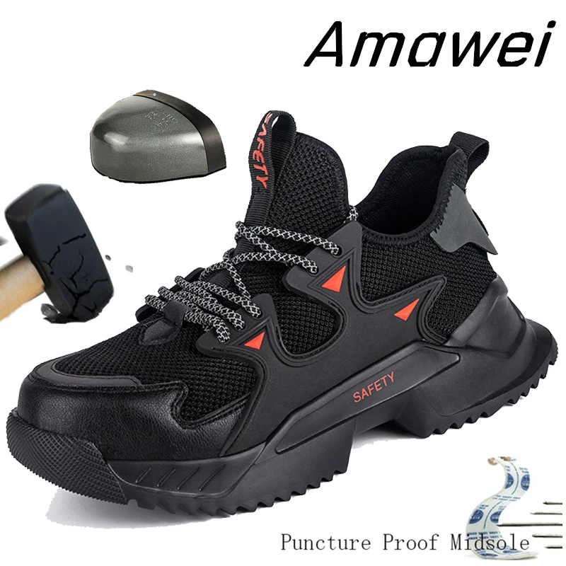 

Amawei Men Boots Indestructible Safety Shoes Women Sports Shoe Steel Toe Shoe Work Boot Lightweight Breathable LBX811