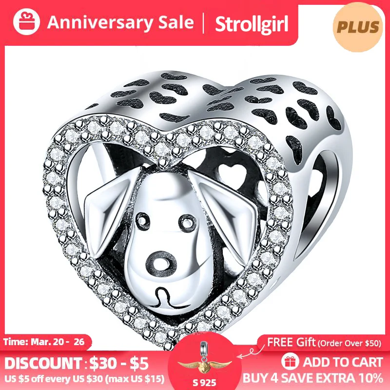 

Изящные шармы в виде милой собаки, новинка, бусины в форме сердца из стерлингового серебра 925 пробы с камнем, европейский браслет для женщин, модные ювелирные изделия, подарок