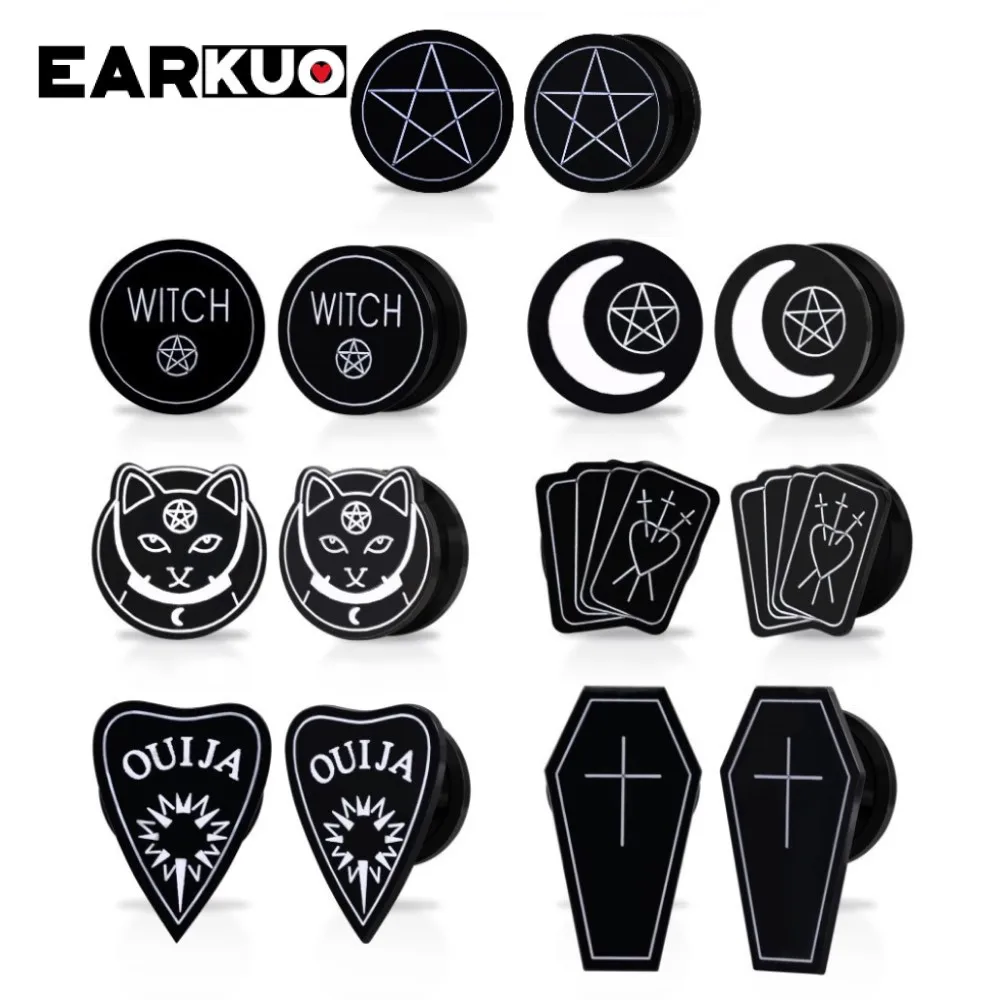 

EARKUO Popular Acrylic Cat OUIJA Witch Poker Ear Plugs Piercing Tunnels Earring Gaugues Expanders Body Jewelry Stretchers 2PCS