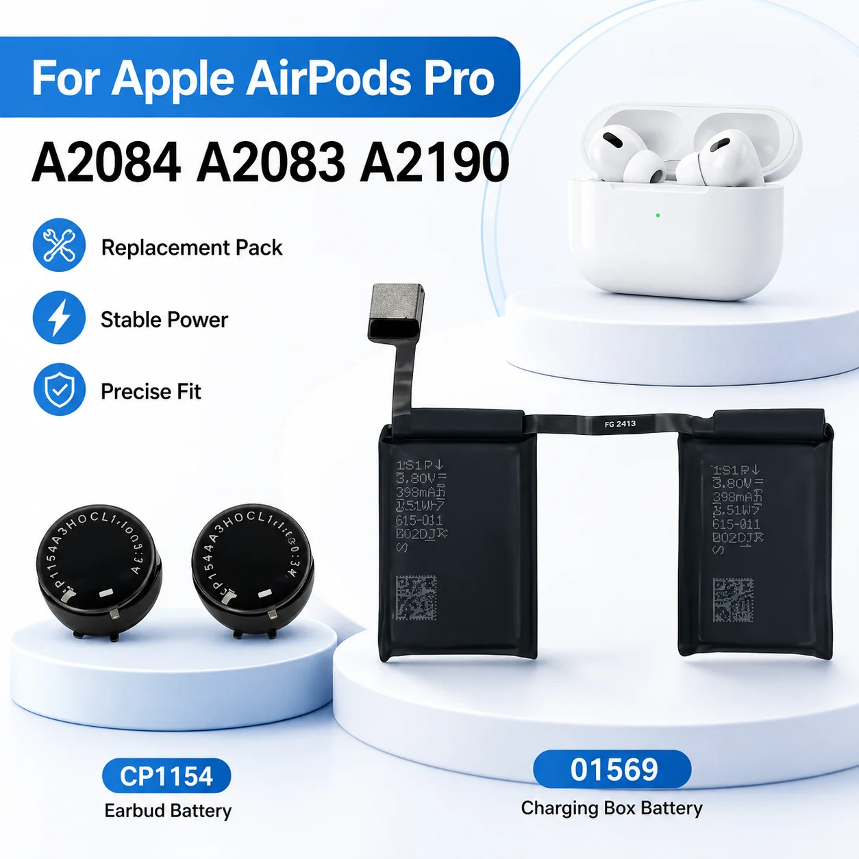 Фото Аккумулятор CP1154 для Apple AirPods Pro A2084 A2083 A2190, перезаряжаемая литий-ионная батарея, сменный элемент для ремонта наушников, комплект запасных частей №1