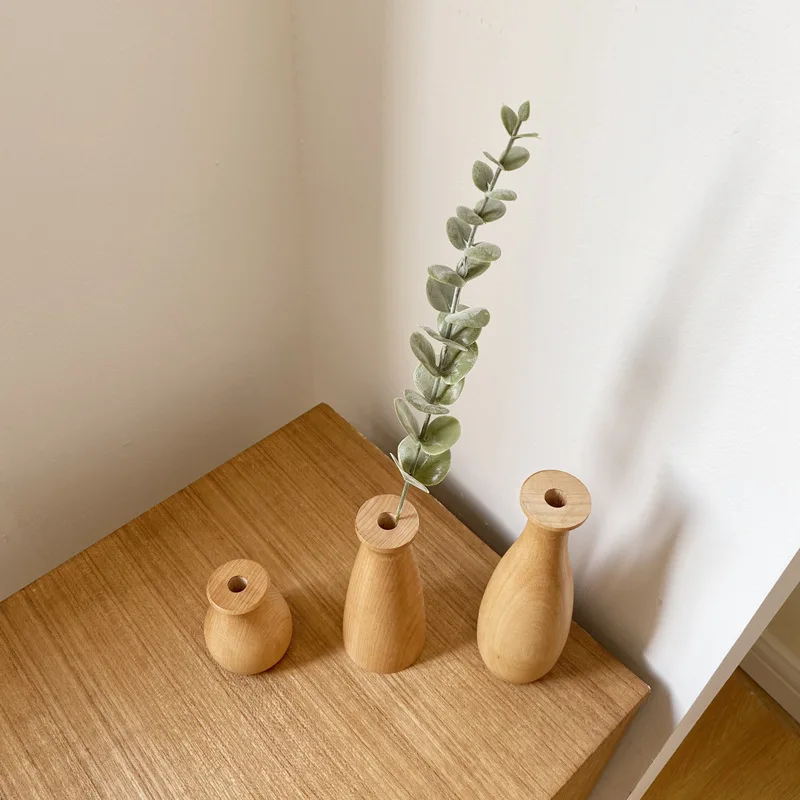 Nordic Minimalism Wooden vase for plants Solid Wood Flower Vases  Plants pot Flower Arrangement Tabletop Home Ornaments 5