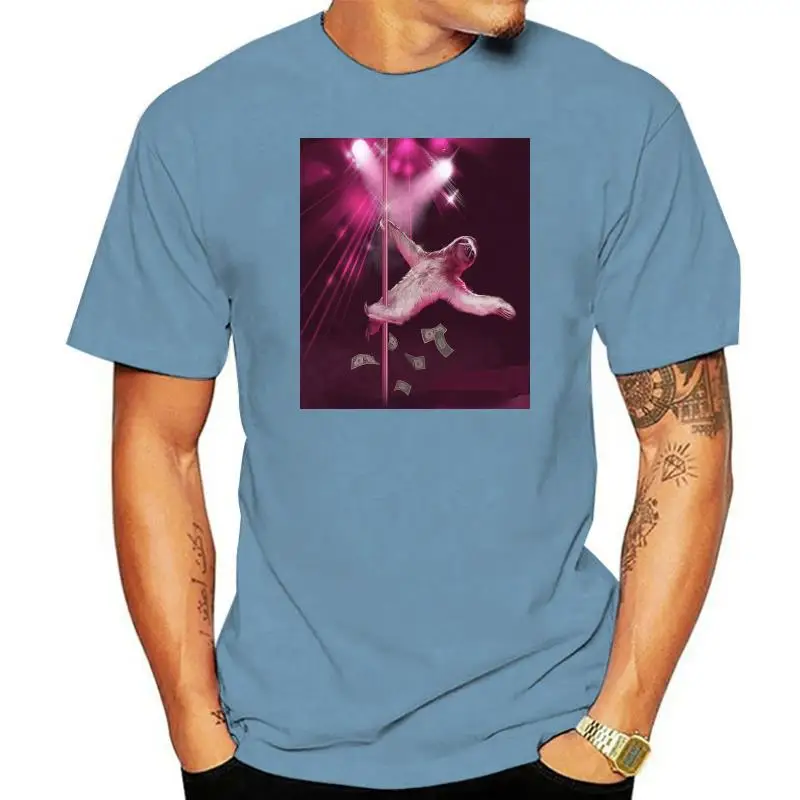 

Men Tops Tees 2022 Summer Fashion New Premium Stripper Pole Sloth Shirt One Dollar Bills & Neon T Shirt