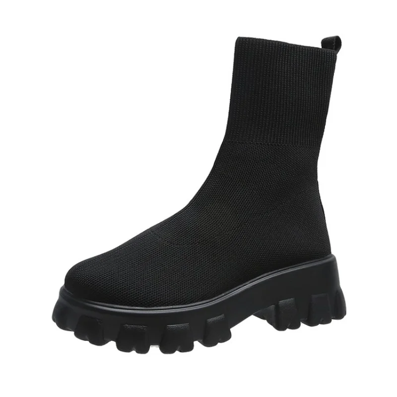 Jk short Boots 2022 Spring and Autumn Single Boots New Thin Boots Mid-Tube Boots Socks Boots Thick Heel Thick Bottom Large Size