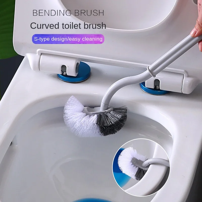 

Home S Toilet Brush with Holder Soft Bristles Wall Hanging Long Handle Punch-Free Bathroom Corner Gap Cleaning Tools Plastic