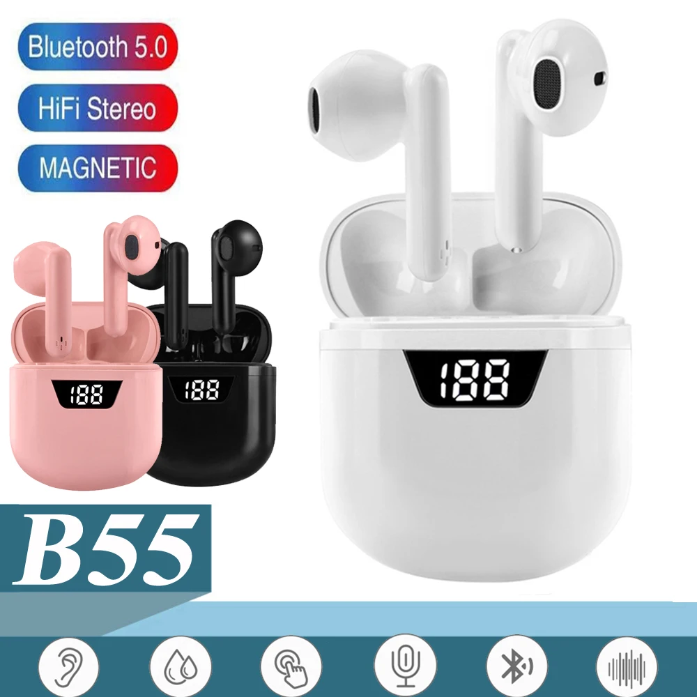 

New B55 TWS Wireless Headphone True Bluetooth 5.0 Earphones With Mic Earbuds In Ear Headset Cordless fone de ouvido sem fio