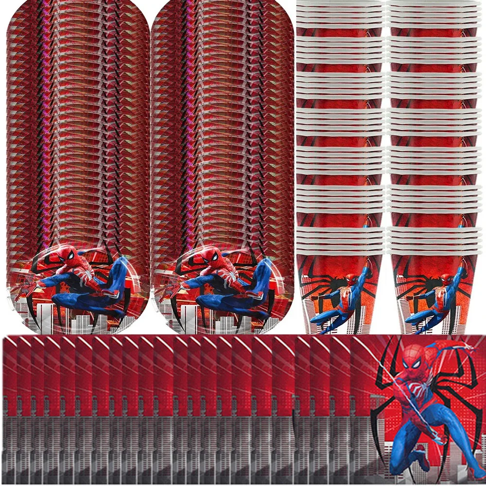 

New Spiderman Birthday Party Decorations Supplies for Kid Boys Disposable Tableware Paper Cups Plates Straws Balloon Set