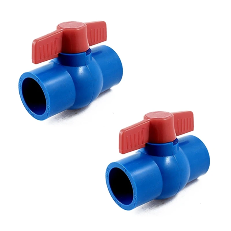 

2X 40Mm X 40Mm Slip Full Port Red Handle Lever U-PVC Ball Valve Blue