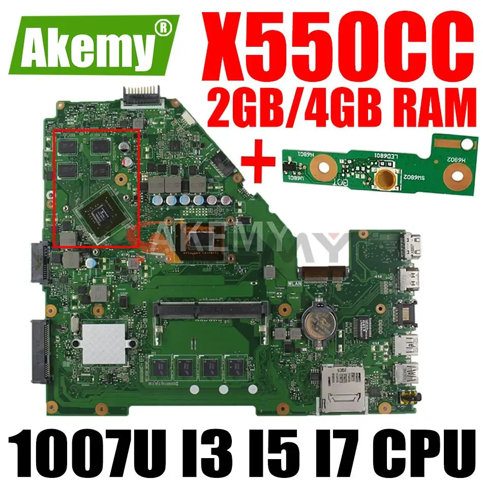 

X550CC Motherboard 2GB 4GB RAM 1007U I3 I5 I7 CPU GT720M GPU for ASUS Y581C X552C X550C X550CL A550C K550C Laotop Mainboard
