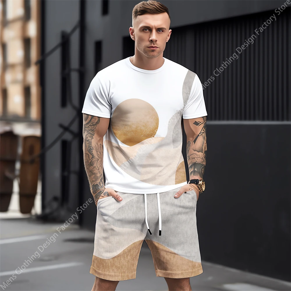2023 New Tracksuit Men Summer Casual Short Sleeve T-shirt+Shorts Men's Sweat-Shirt Set Fashion 3D Print Streetwear Men Clothing