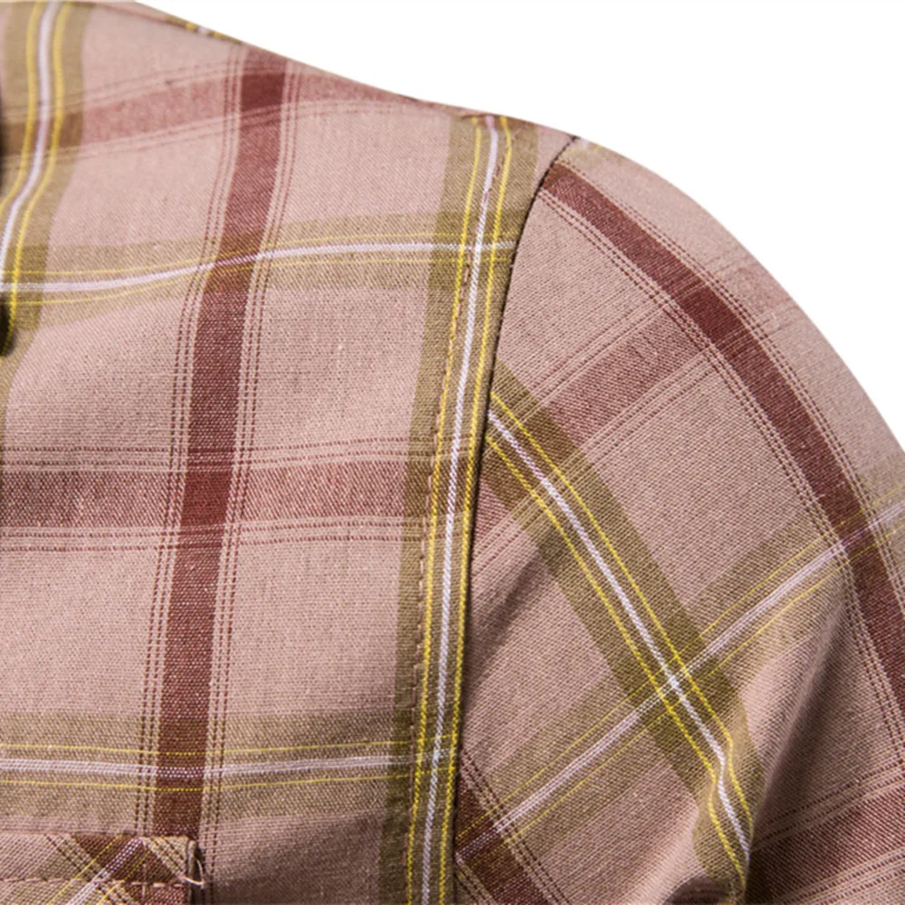 New Men's US Size Pocket Decorative Shirts Fashion Plaid Long Sleeve Shirts