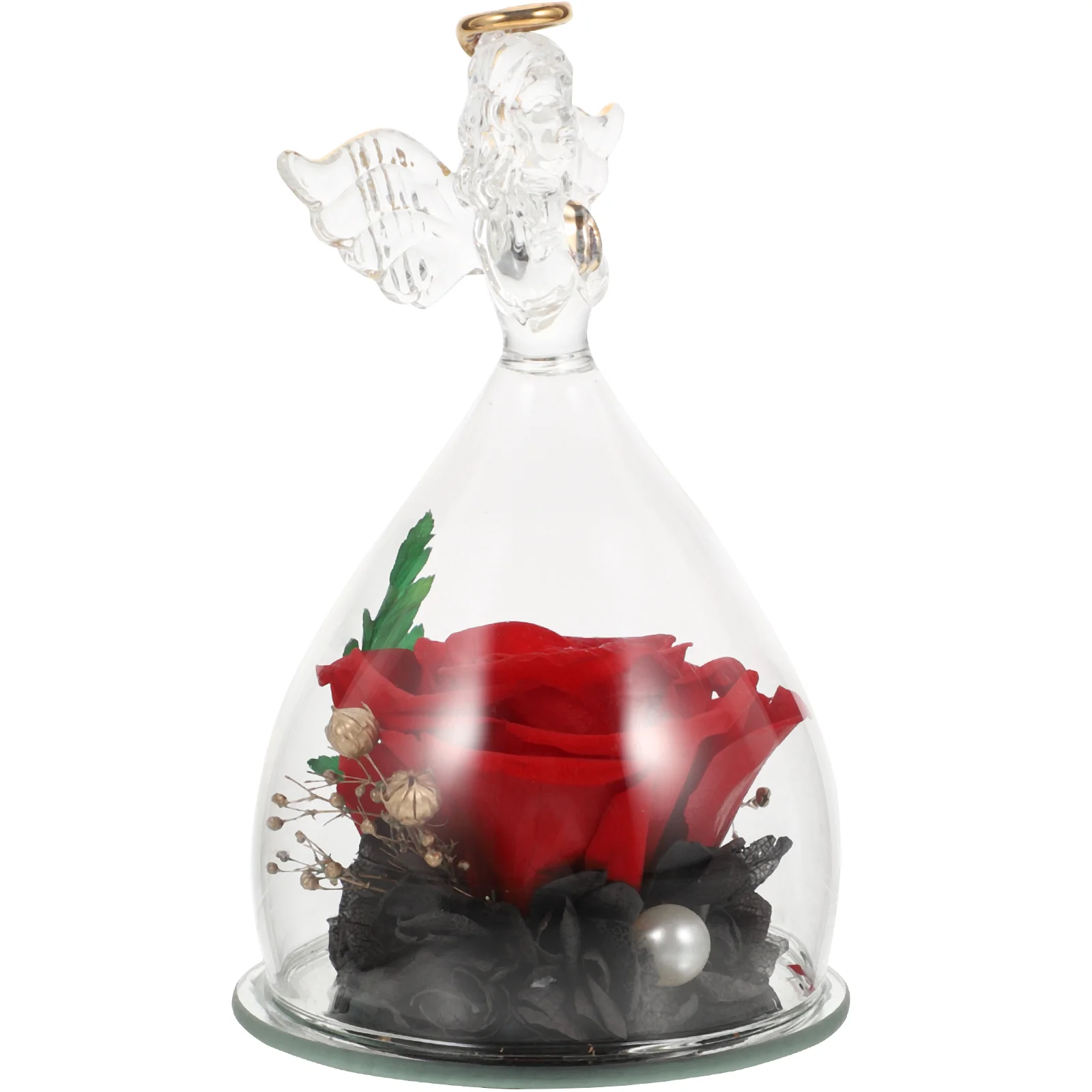 

Rose Flower Preserved Dome Eternal Box Gift Angel Day Flowers Valentines Wedding Real Adornment Immortal Figurine Withered Never