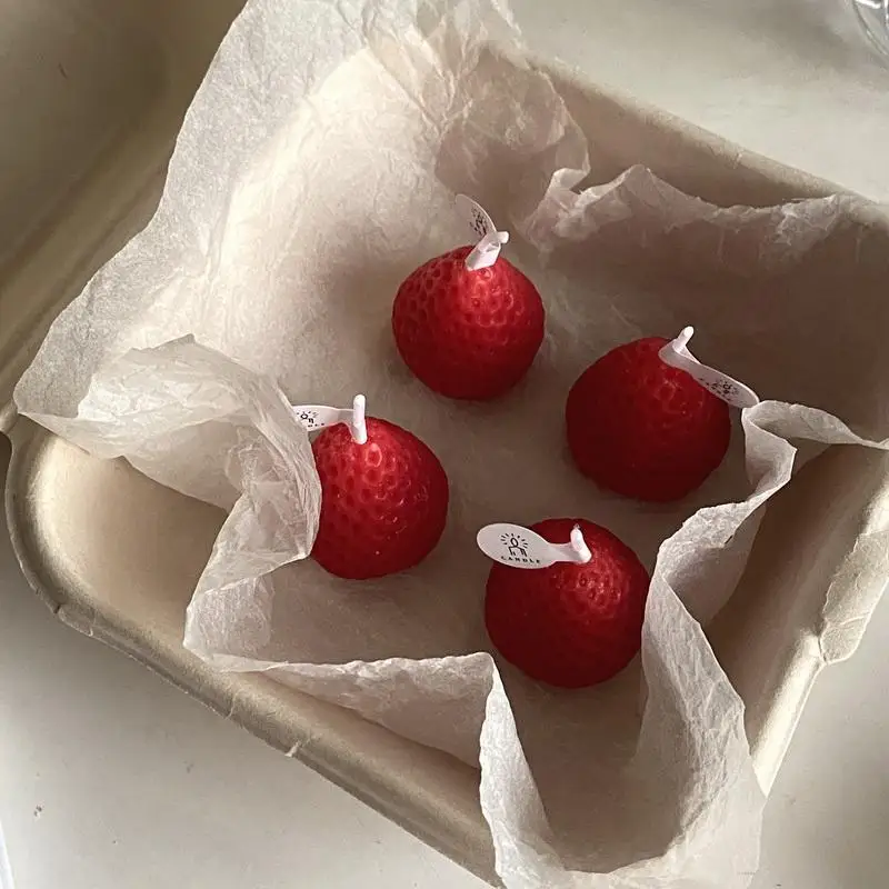1PC/4PC Декоративные ароматические свечи "Клубника" DIY из соевого воска с запахом на день рождения, свадьбу в подарочном наборе в стиле INS Wind.