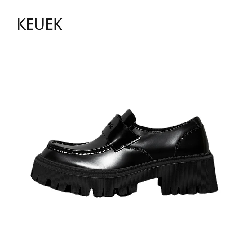 

New Design Fashion Thick Sole Loafers Men Leather Shoes Height Increasing Casual Dress Black Derby Moccasins Male Oxfords 5A