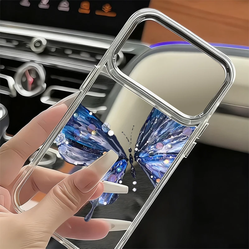 Фото Прозрачный чехол для телефона с розовым узором в виде бабочек для iPhone 17 Pro, 17e, 16, 15, 14, 13 Pro Max, 16e, 11, с покрытием для объектива, мягкая задняя панель из ТПУ №4