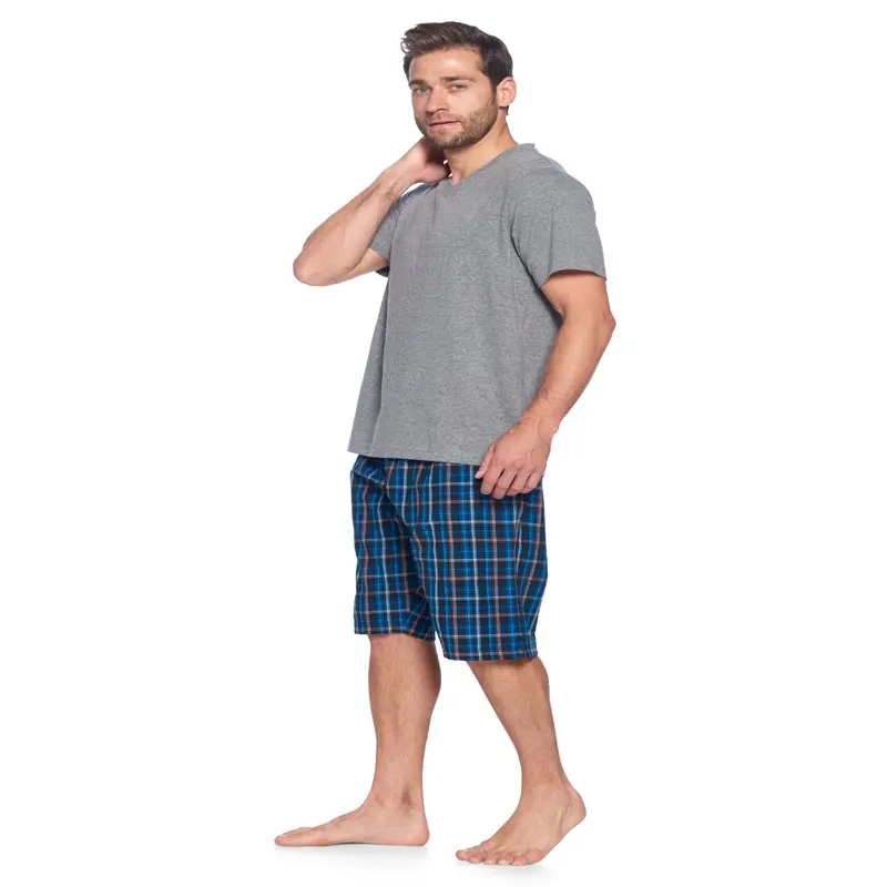 Ashford &  Men`s Woven Short Sleeve Jersey Top & Pajama Shorts Set