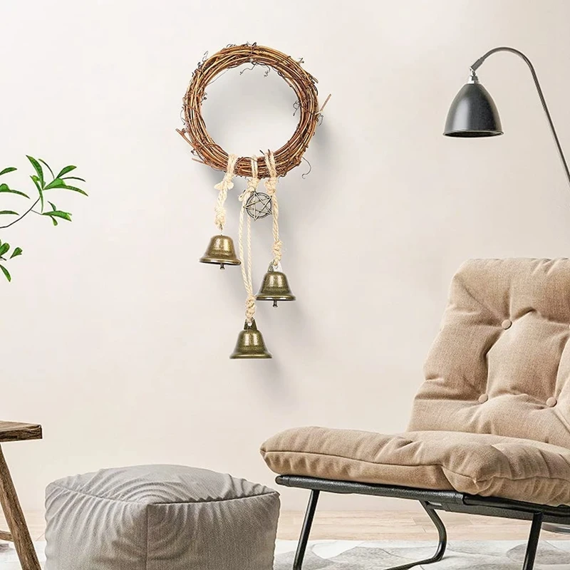 

NEW-Witch Bells Handmade Pentagram Witch Rattan Bells Home Protection Door Hanger Hanging Witch Bells House Boho Decor