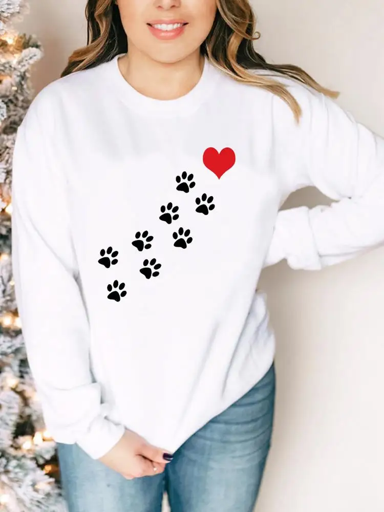 

Graphic Pullovers Sweatshirts Woman Fall Autumn Lady Watercolor Love Dog Cat Paw Casual Women Spring Print Female Clothing