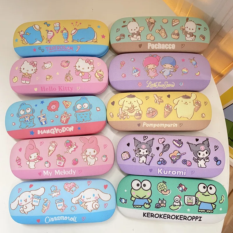 Sanrio, Мультяшные очки, искусственное оформление Hello Kitty, рисунок из аниме, школьные очки Kuromi, искусственное оформление, коробка для хранения