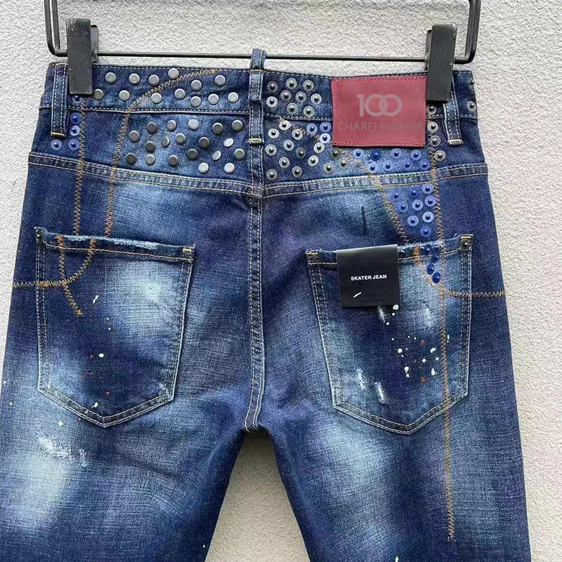 Коллекция 100 джинсовые брюки для детей квадратные карманные с надписью и дырками