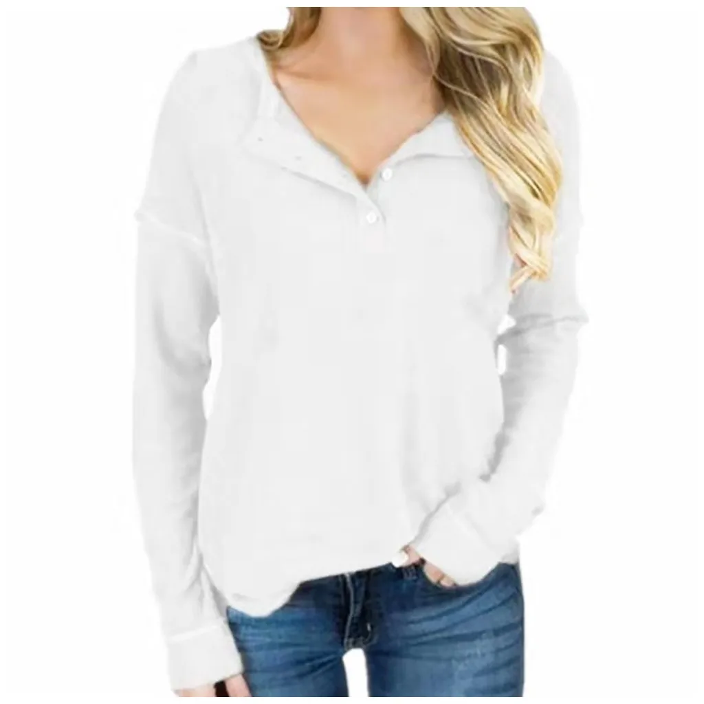 

Medium Gray Shirt Women Fashion Women's Buttons T-Shirt Loose Shirts Long Sleeve Casual Tee Tops Tunic Tees