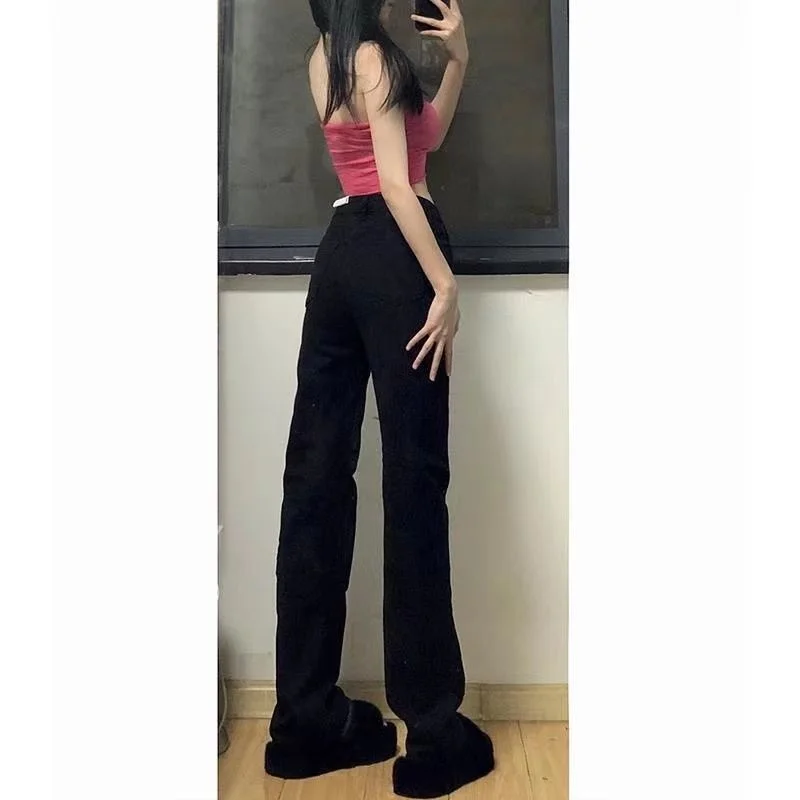 Flare Jeans Low Waist Y2K  Aesthetic Retro 2022 Black straight Denim Pant Streetwear Fashion Sweatpants Trousers