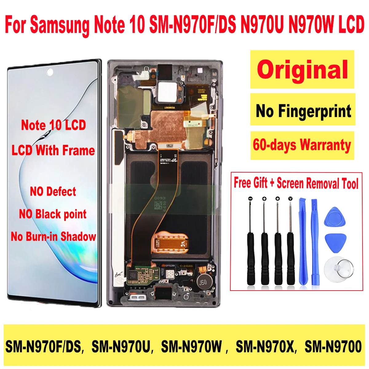 Оригинальный ЖК-дисплей с рамкой для Samsung Galaxy Note10, дисплей с сенсорным экраном, дигитайзер в сборе для SM-N970F N970W, ЖК-дисплей без отпечатков пальцев