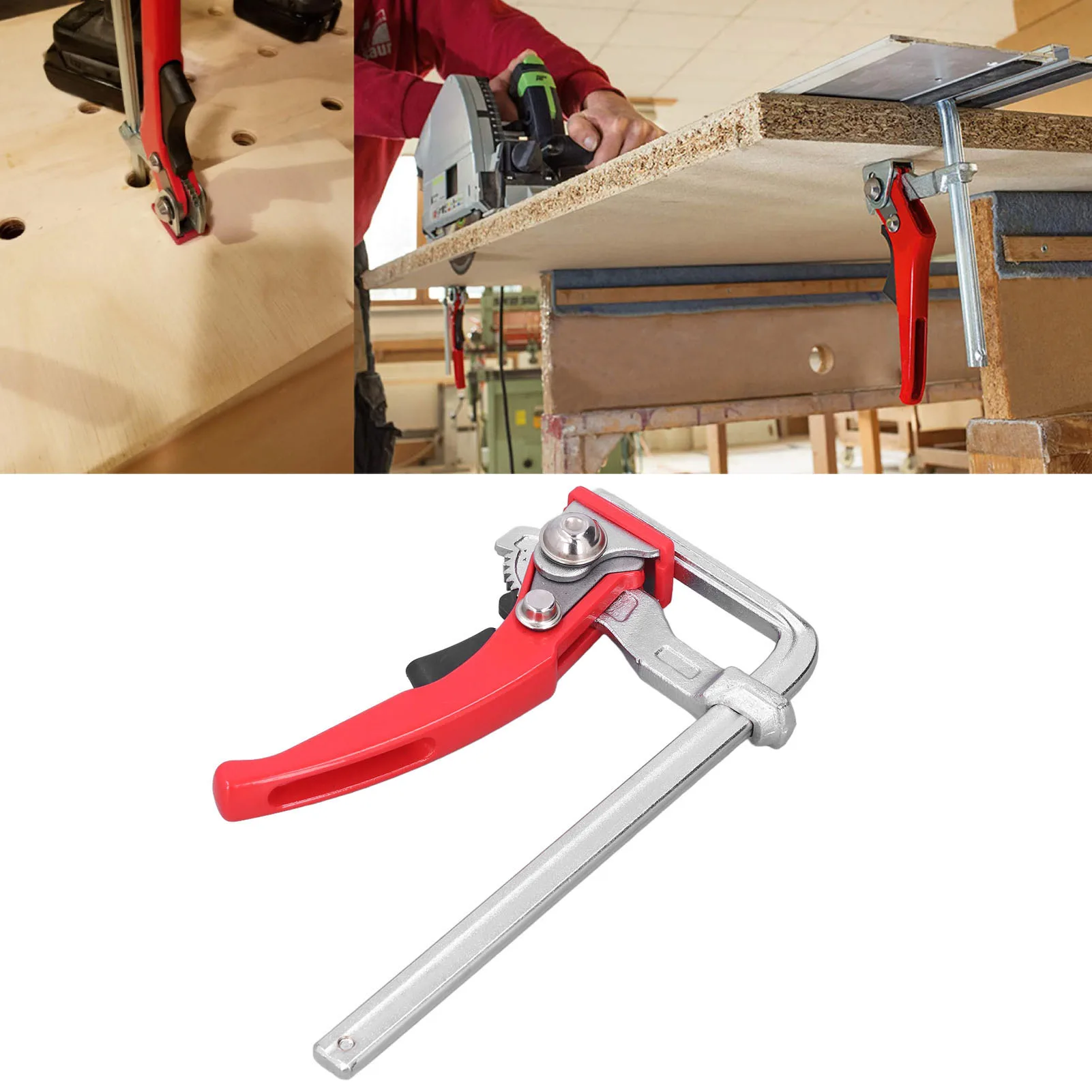 

Ratcheting Table Clamp21cm Clamping Force AChrome Steel Woodworking Clamp Quick Release Heavy Duty Guide Rail Fixture