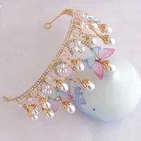 headwear birthday handmade wedding butterfly princess crown pearl headband tiaras for girls