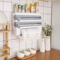 4 in 1 wall mount paper towel holder plastic wrap and foil dispenser with spice rack multifunction film storage rack nail free