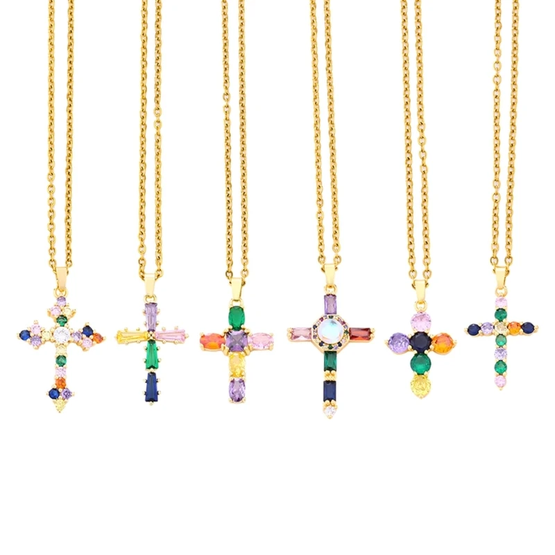 

Vintage Zircon Christian Necklace For Women Man Gold Color With Crystals 264E