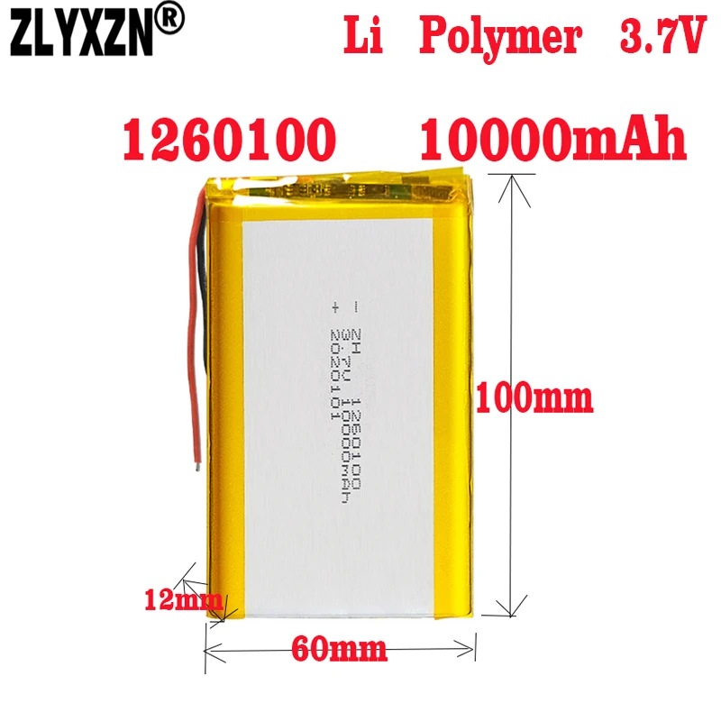 

1-10PCS 3.7V Li Polymer Batteries 10000mAh 1260100 battery For Power Bank Bluetooth Speakers Tablet DVD battery with Protection