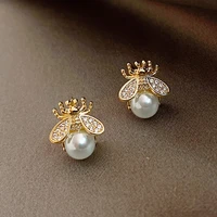 stud earrings bee pearl korean for women girls fashion metal chain jewelry ladies cute trendy gift wedding party