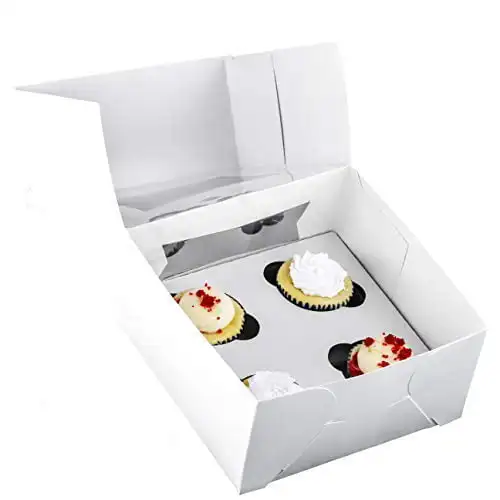 

10"x10"x4" Bakery Boxes For 4 Cupcakes w/ Window, 10 pack
