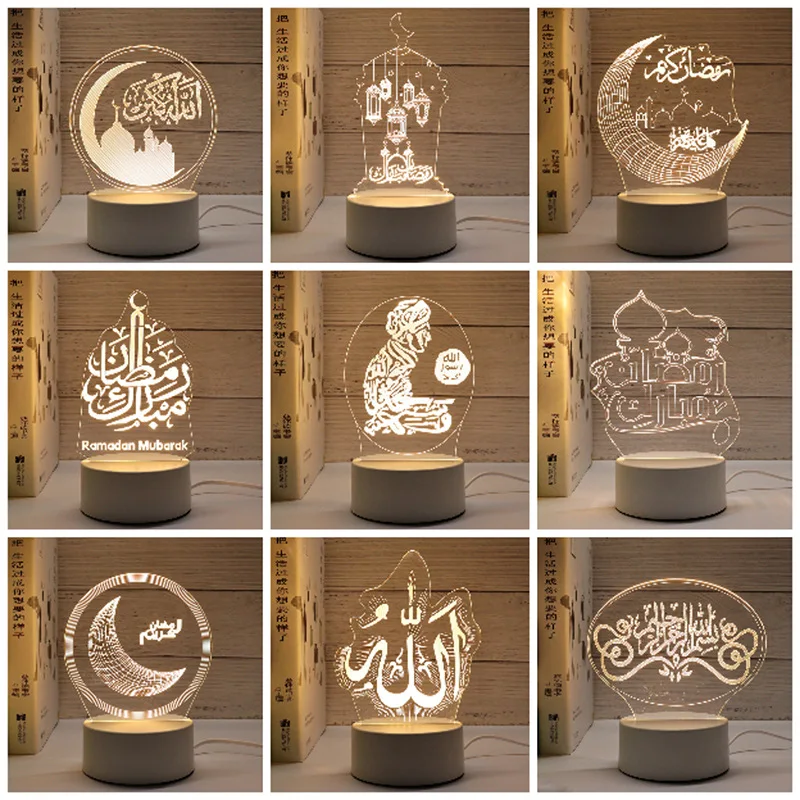 

Мусульманский праздничный Декор Рамадан, 3D ночсветильник, украшение Eid Mubarak, декоративная лампа, детские подарки, декор для спальни