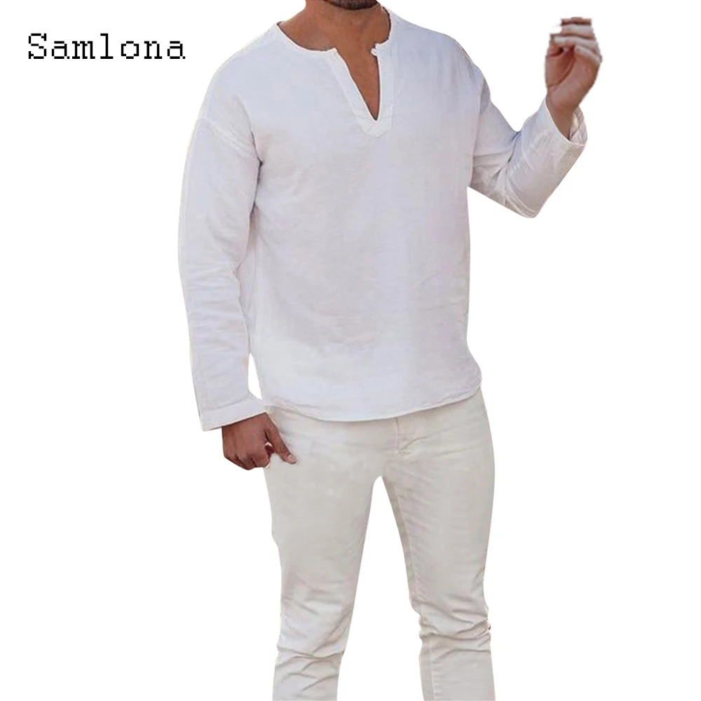 

Мужская облегающая блузка Samlona, модель 2023 года, блузка с длинным рукавом, сексуальная женская летняя повседневная рубашка, одежда