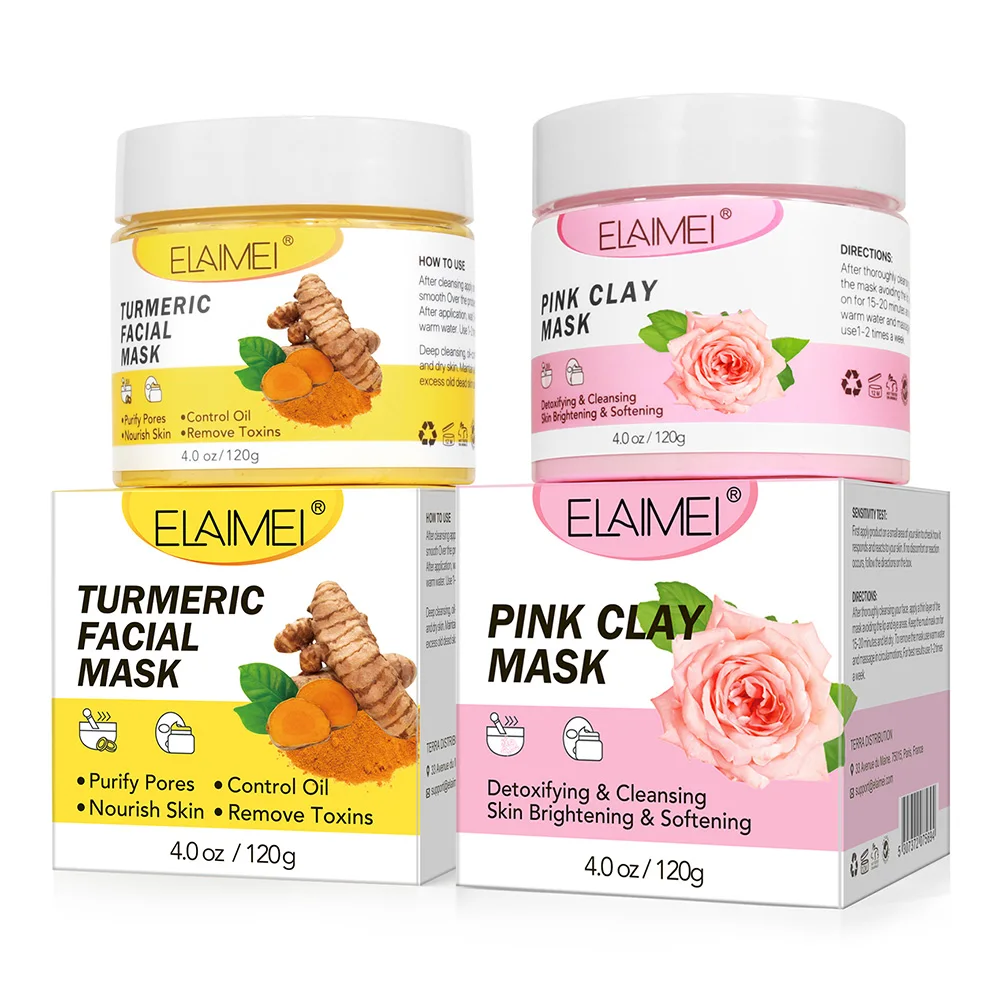 

Pink/Turmeric Facial Clay Mask Face Mud Cover Clay Masque for Removing Acne Dark Spots Dullness Oil-Control Skin Whitening Mask