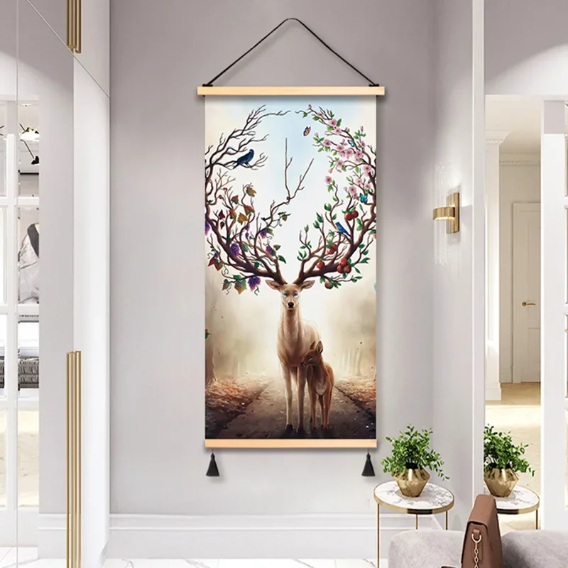 

Entrance entrance decorative canvas art hanging painting corridor aisle mural background wall painting lucky deer hanging cloth