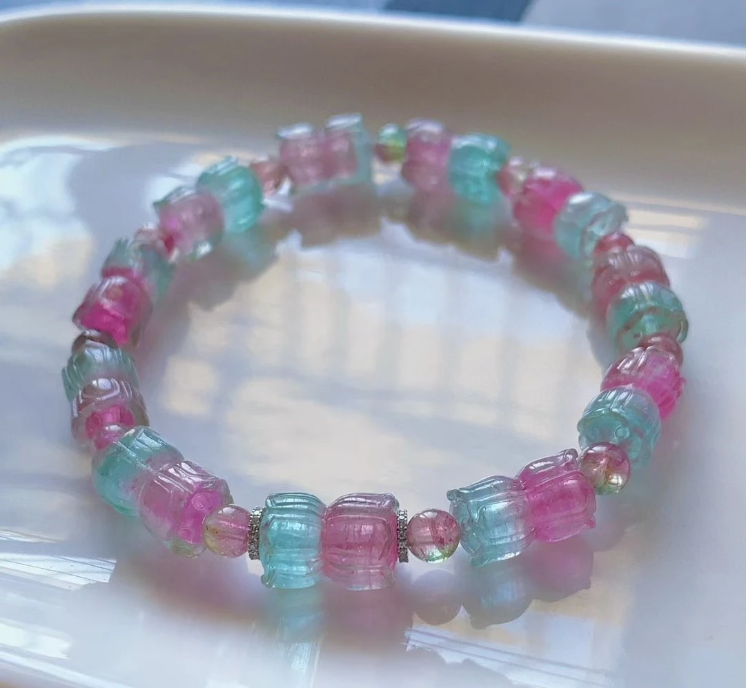 Натуральный Красный Синий Турмалин Прозрачный женский браслет 11-7 мм розовый
