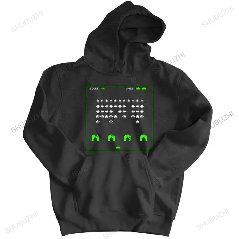

male autumn hoodies cotton hooded coat black new Space Invaders 2 old school classic arcade game hoodie Black Basic sweatshirt