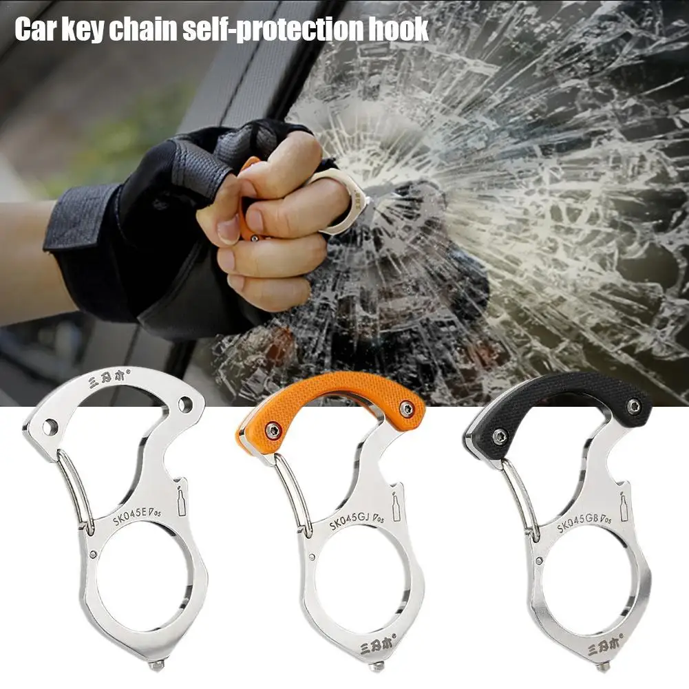 

Multi Functional Key Chain Self Protection Finger Tiger Quick Hook Car Safety Lock Broken Window Cone Stainless Steel Edc Clasp