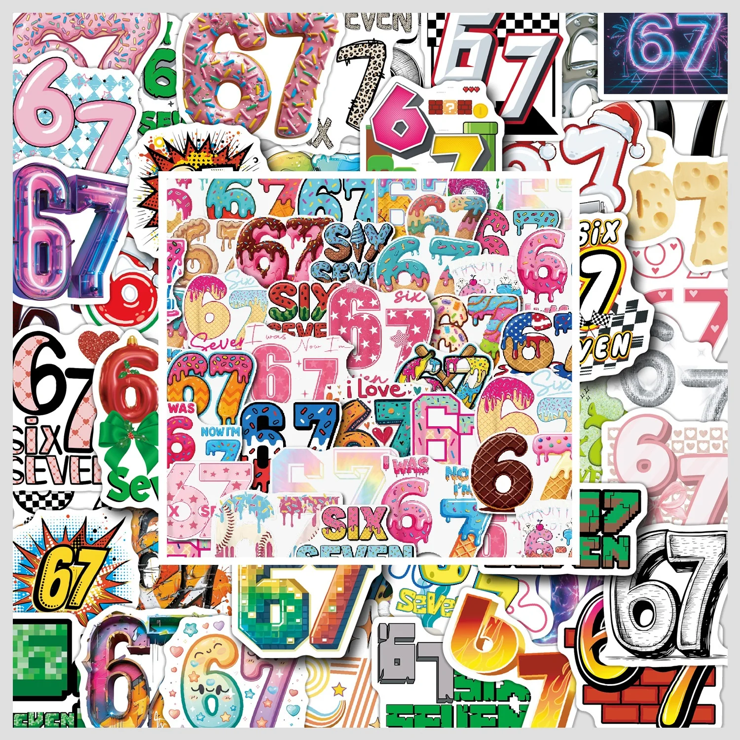 

50/100 шт., эстетические наклейки с рисунком номера 67, школьные принадлежности, канцелярские принадлежности, наклейка для но...