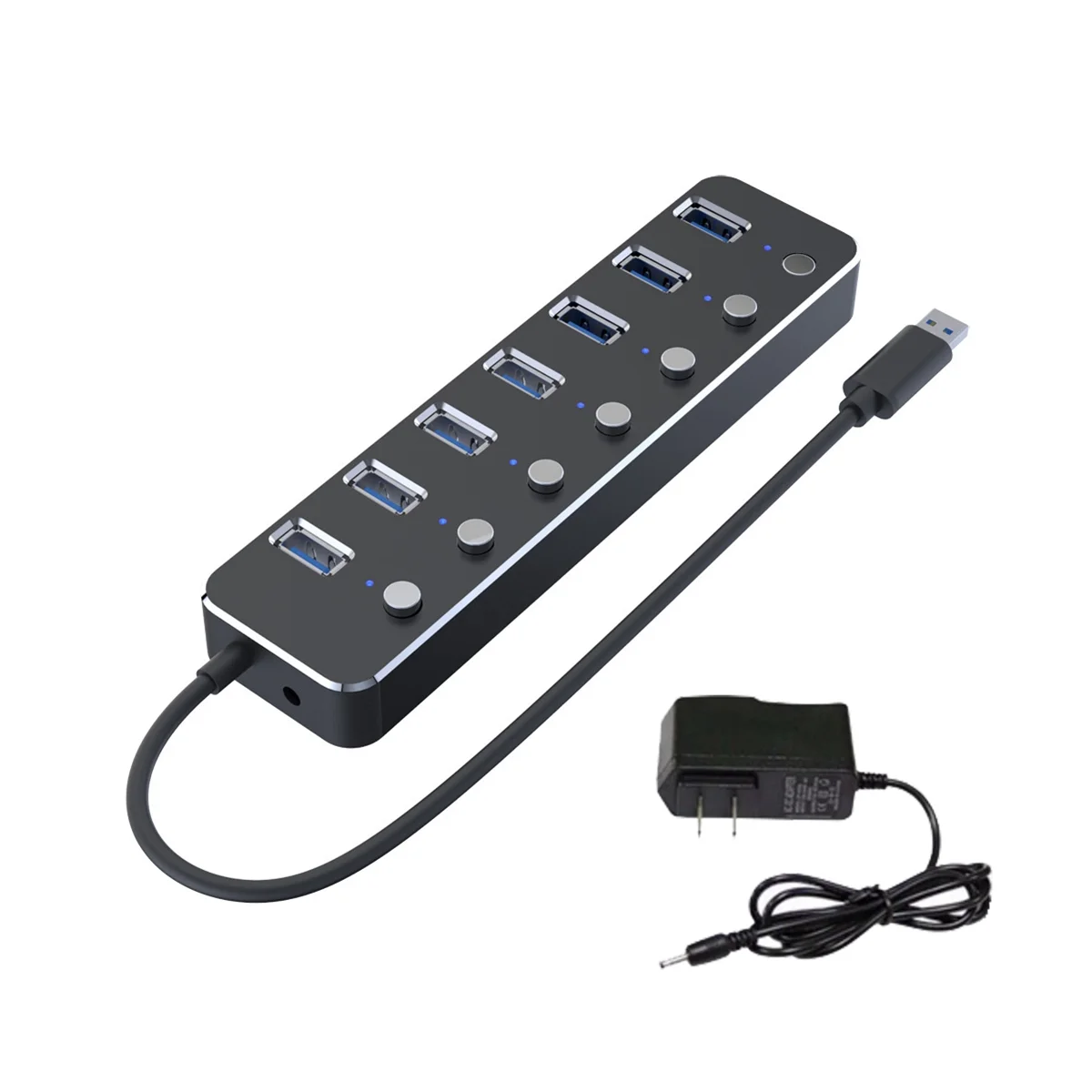 

USB 3.0 Power Adapter 7 Ports Aluminum Alloy Splitter Hub USB Hub 3.0 USB Multi Extender Switch 1.2M Cable Hub US Plug B