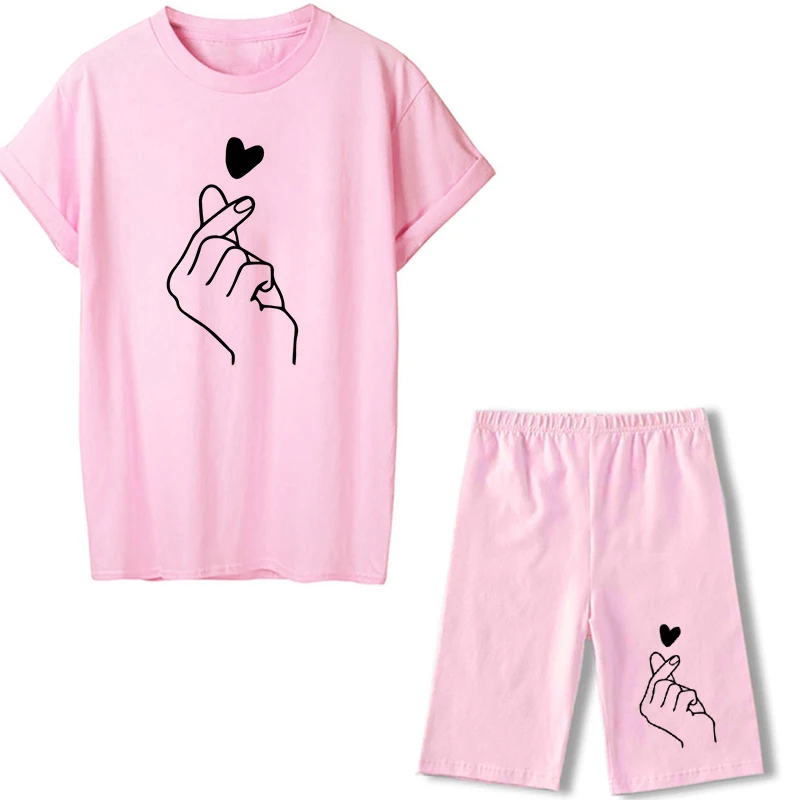 Women Plus Size Two Piece Set Heart T-shirts & Shorts Set Summer Short Sleeve Jogging Biker Shorts Sexy Outfit For Woman Suit enlarge