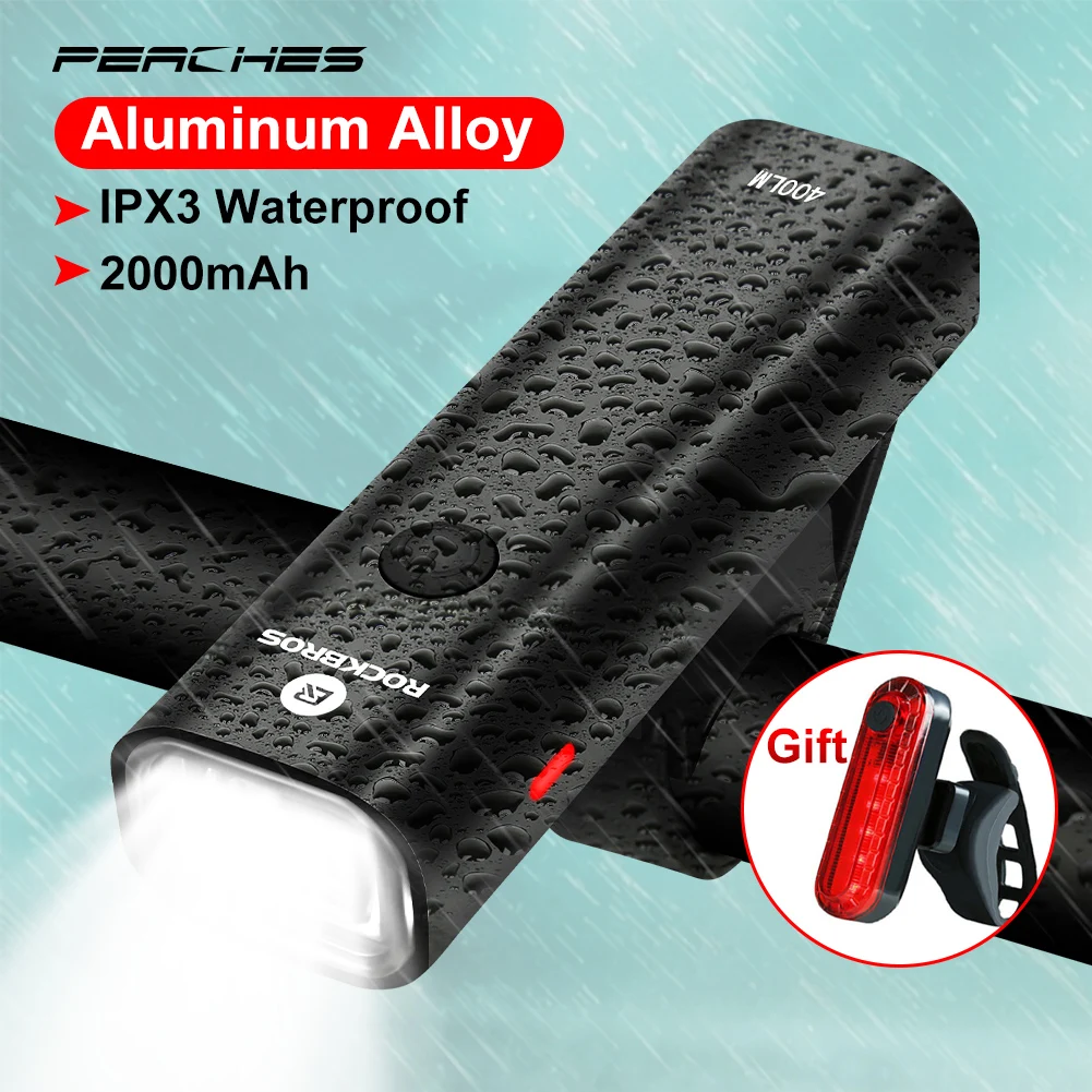 

ROCKBROS Ultralight Bike Light Rainproof Flashlight USB Rechargeable Lamp 2000mAh MTB Front Lamp Headlight Bicycle Accessories