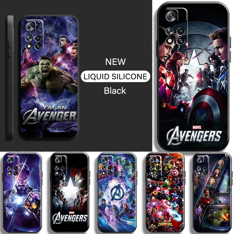 

Marvel Avengers For Xiaomi Redmi Note 11 11T 11S Pro 5G Phone Case Back Shell Shockproof Funda Coque Liquid Silicon Soft Black