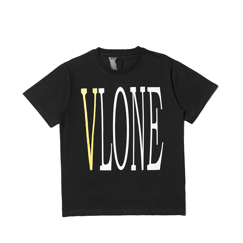 

VLONE male/female couple casual fashion trend high street sports loose HIP-HOP100% cotton V letter print round neck T-shirt 723