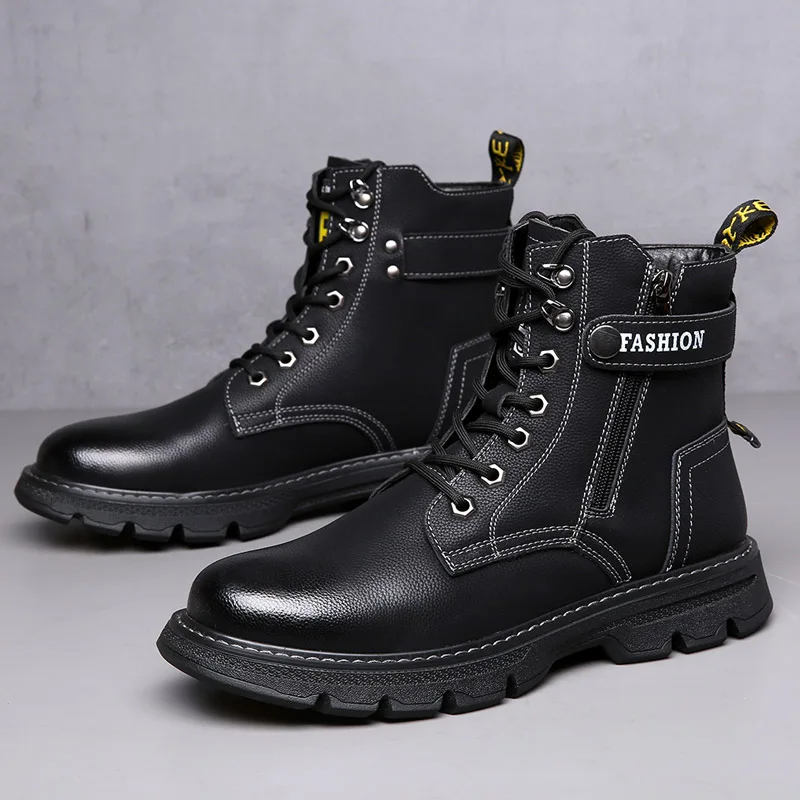 

Мужские мотоциклетные ботинки с мехом, кожаные ковбойские ботинки на резиновой подошве, брендовая модная зимняя обувь, Осень-зима