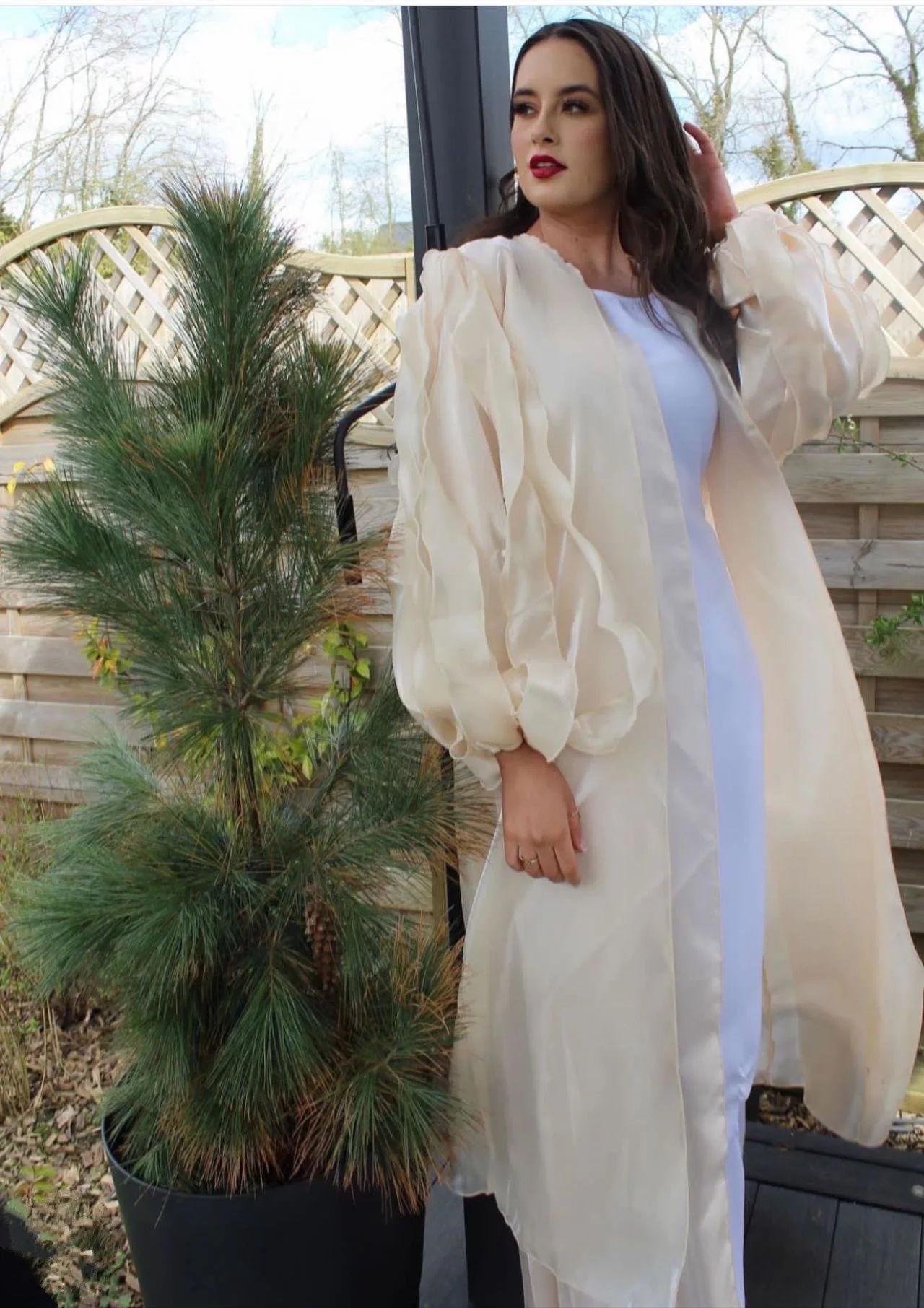 

Women Bubble Petal Sleeve Cardigan 2022 Summer Dubai Elegant Long Dress Muslim Fashion Evening Dresses