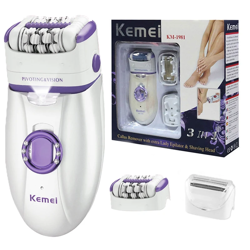 

Эпилятор Kemei 3 в 1 женский Электрический, бритва для удаления волос на ногах и теле, триммер для лица, дамы, бикини, Эпилятор Перезаряжаемый дл...